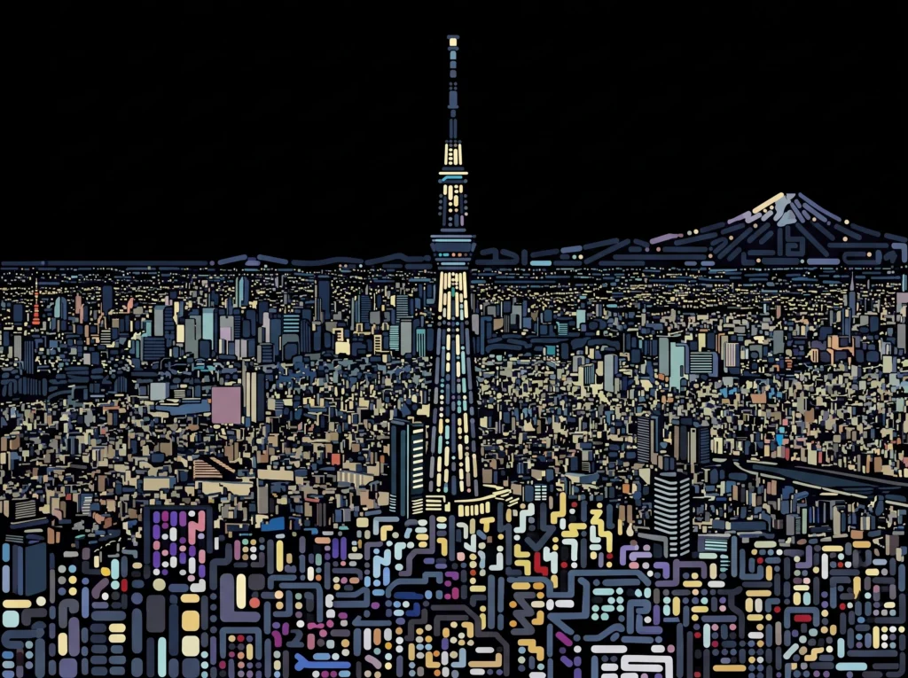 Tokyo Shinjuku & Shibuya Skyline — Tableau Neon Atlas
