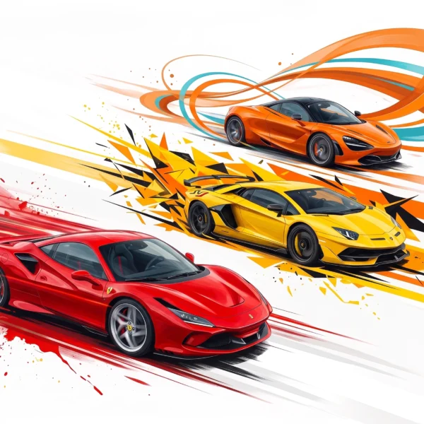 Tableau d'art automobile contemporain Trilogie de Légendes en format paysage
