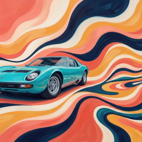 Tableau d'art automobile contemporain Vagues Vintage en format paysage